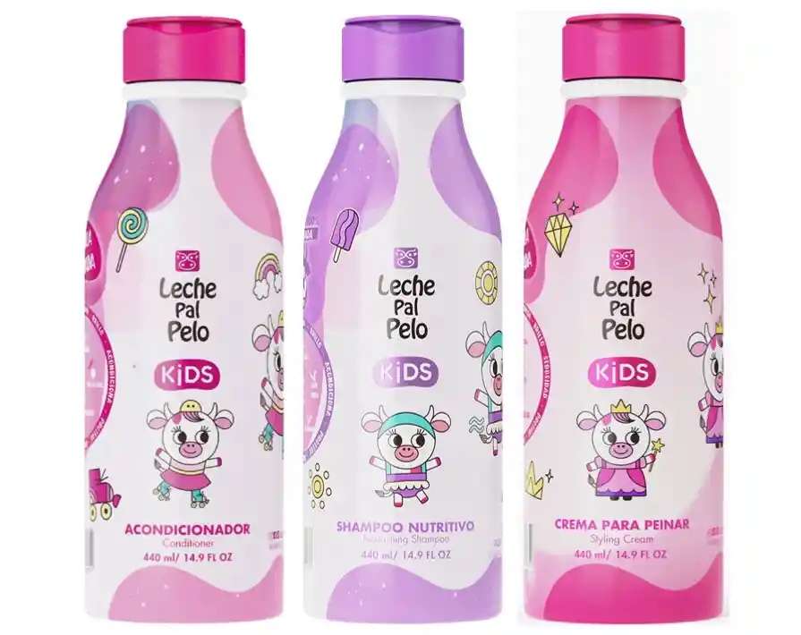 Kit Kids (shampoo + Crema Peinar + Acondicionador) Leche Pal Pelo 440ml