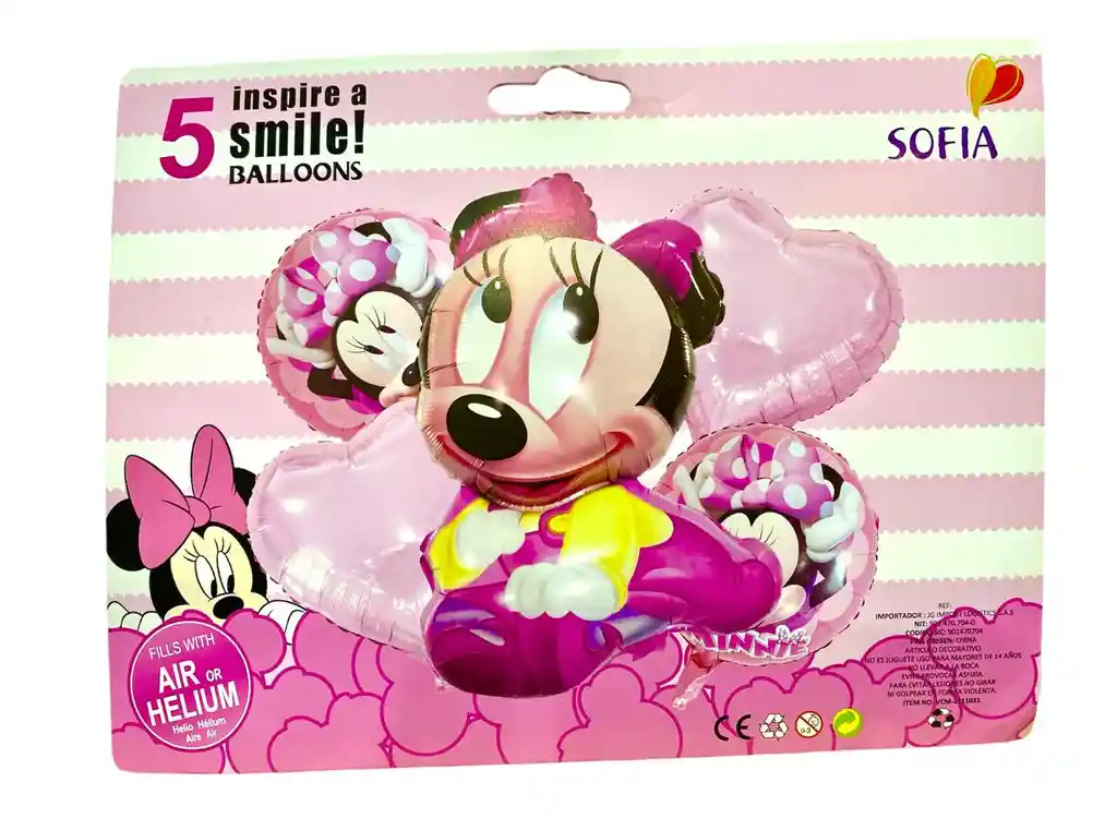 Globo Metalizado Bouquet 5 Piezas Minnie