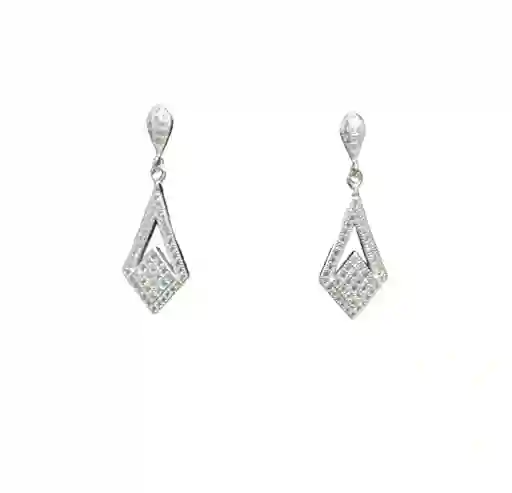 Aretes Plata Ley 925 Forma Rombo Con Brillos Garantia Original + Bolsita De Tela