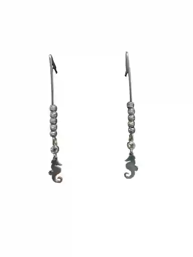 Aretes Plata Ley 925 Tipo Gancho Caballito De Mar Y Bolitas Brillantes Garantia Original Y Bolsa De Tela