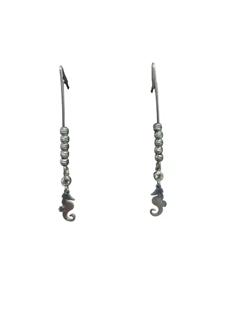 Aretes Plata Ley 925 Tipo Gancho Caballito De Mar Y Bolitas Brillantes Garantia Original Y Bolsa De Tela