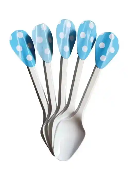 Cucharas Plasticas Azul Puntos Blanco X 20 Unidades