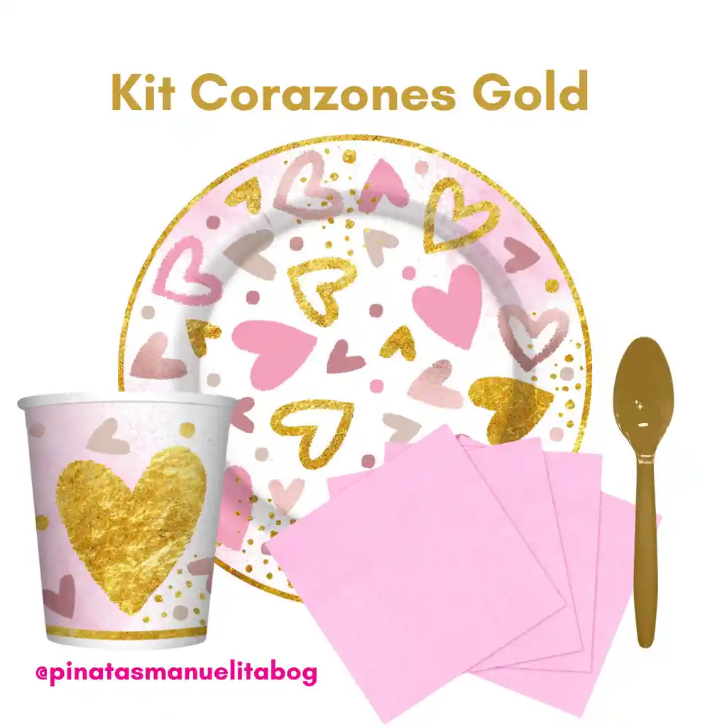 Kit Decoración Corazones Gold Amor Y Amistad