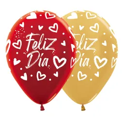 Paquete De Bombas / Globos Estampados Feliz Dia Rojo-dorado X 12 Und