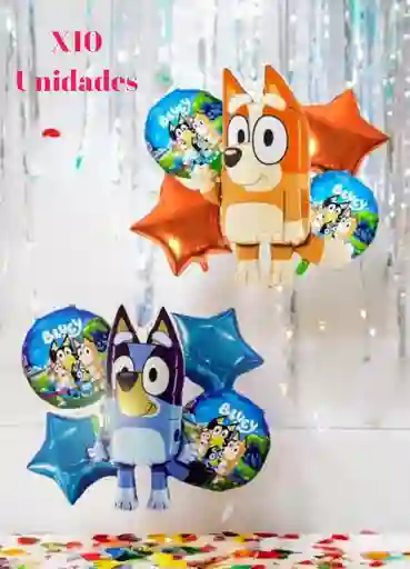 Bouquet X10 Globos Metálizados Bluey Bingo