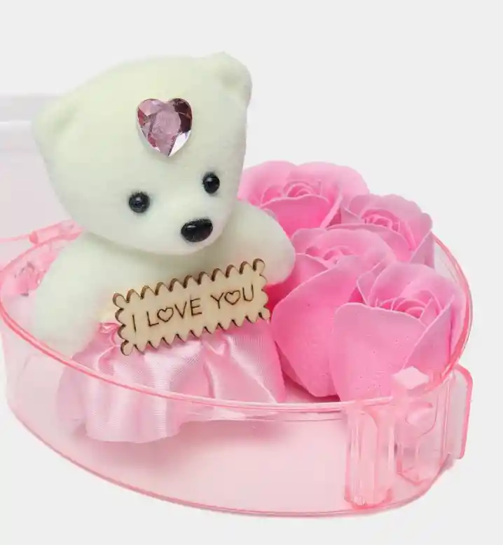 Estuche De Regalo Corazón Rosas Y Peluches