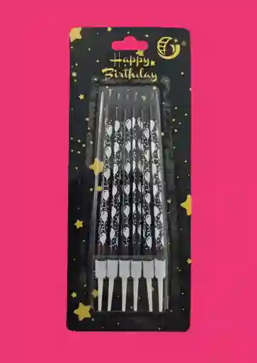 Vela Negra Globos Blancos X6 Unidades