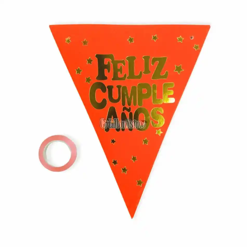 Banderines Neon Naranja Feliz Cumpleaños