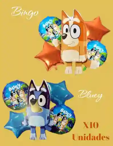 Bouquet X10 Globos Metálizados Bluey Bingo