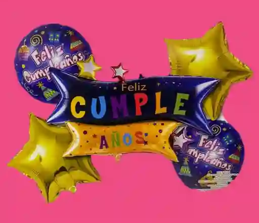 Bouquet X5 Globos Metálizados Feliz Cumpleaños