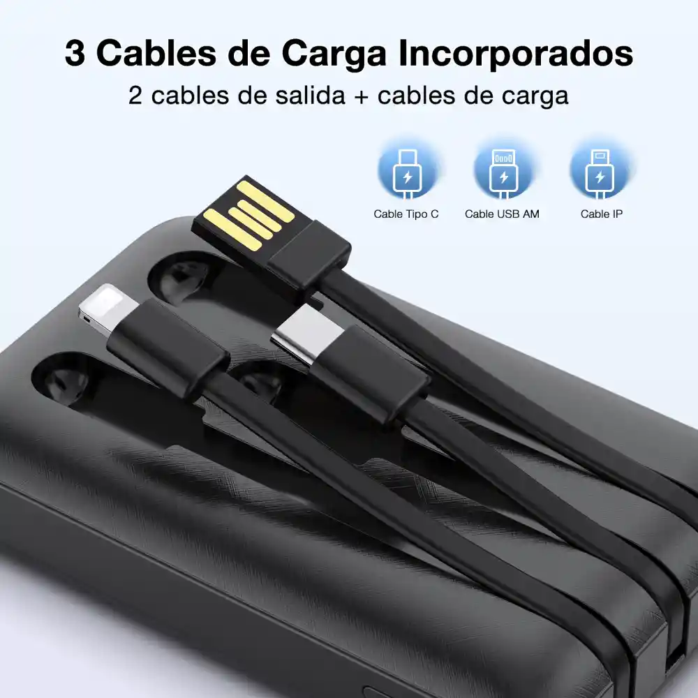 1hora Power Bank Batería Portátil 5.000mah 3 Cables Gar261