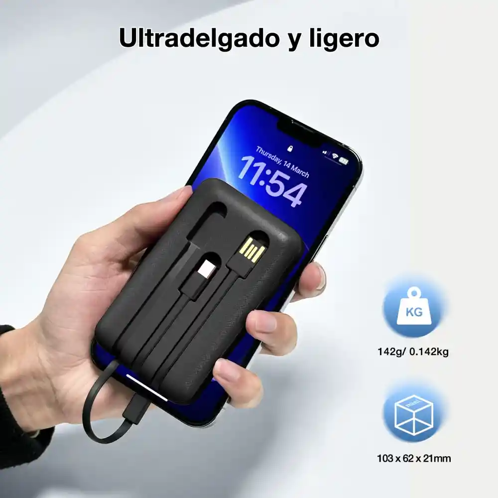 1hora Power Bank Batería Portátil 5.000mah 3 Cables Gar261