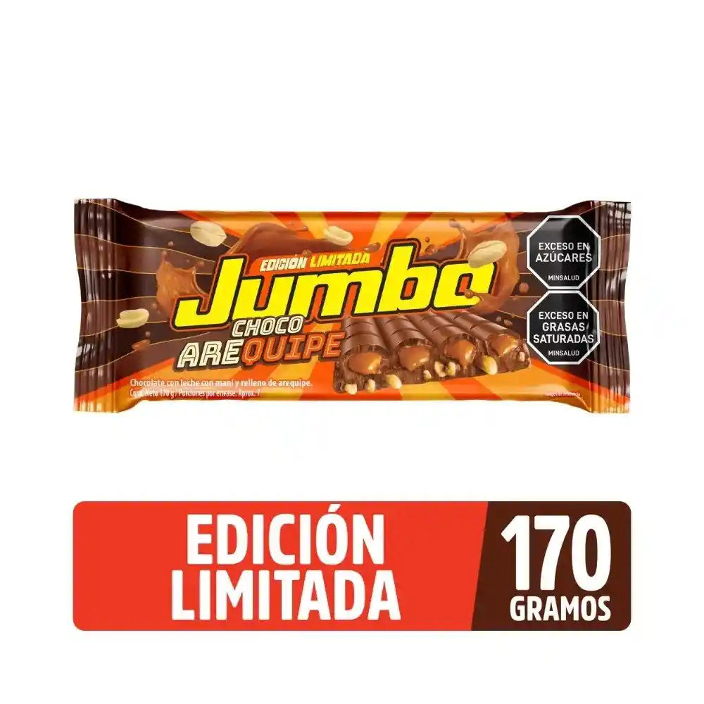 Chocolatina Jumbo Con Leche Mani Y Relleno De Arequipe Grade 170g Edicion Ilimitada