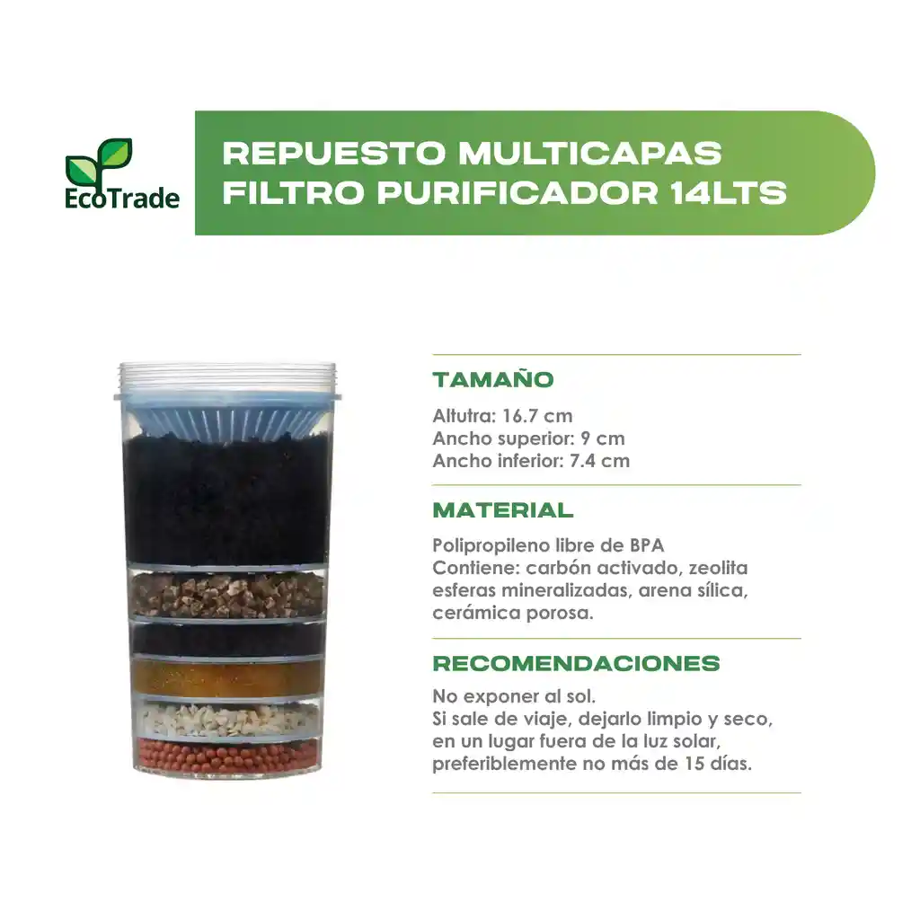 Cilindro Filtro Purificador De Agua 14 Litros Ecotrade