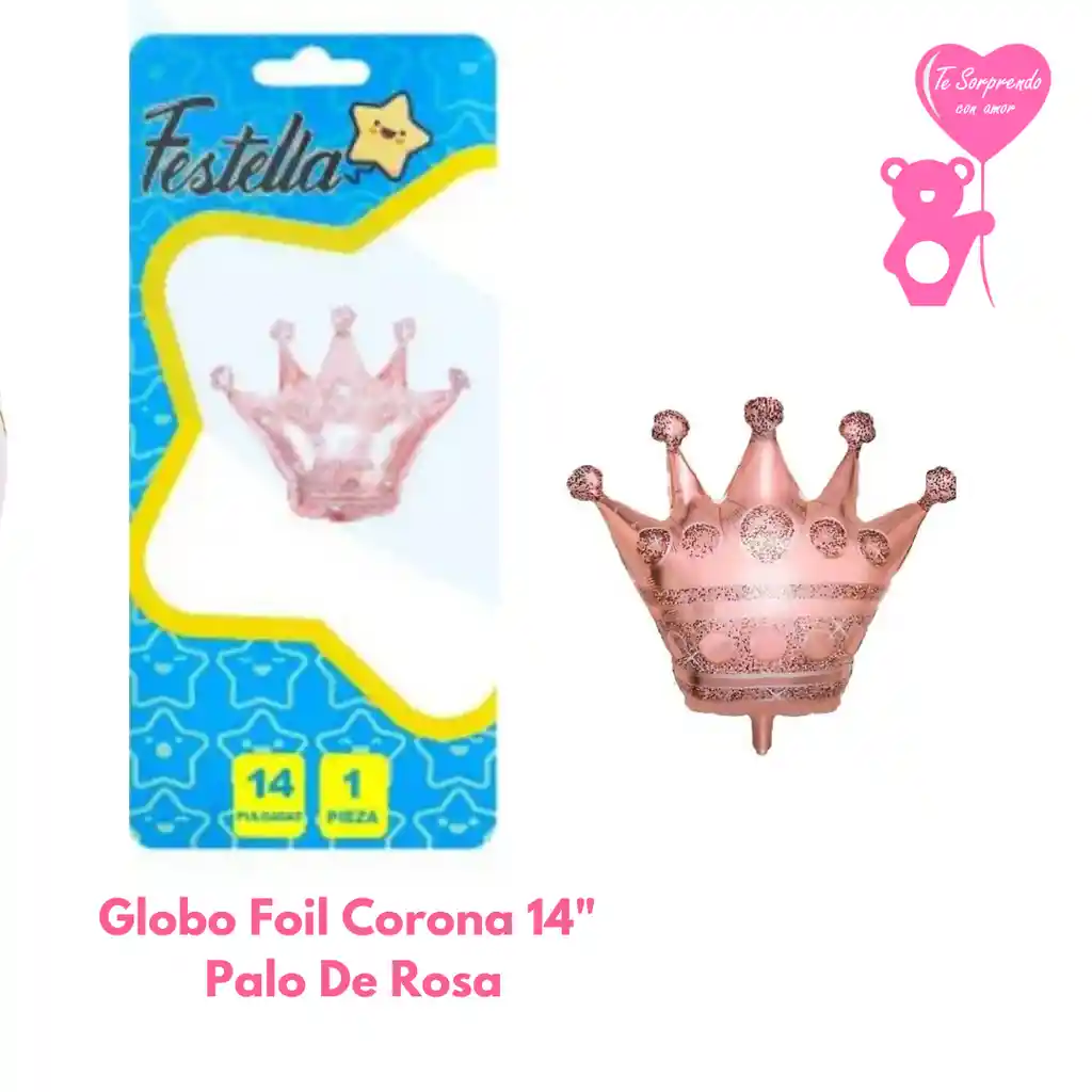 Globo Foil Corona 14" Palo De Rosa