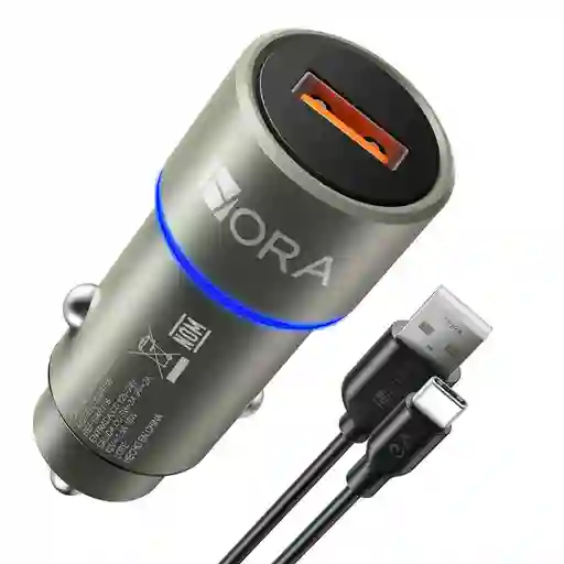 Cargador 1hora Para Carro Puerto Usb + Cable Tipo C Gar116