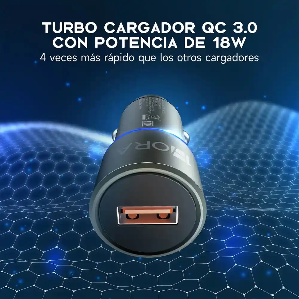 Cargador 1hora Para Carro Puerto Usb + Cable Tipo C Gar116
