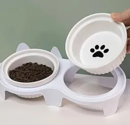 Plato Doble Con Base Alta Para Mascota Pequeña Blanca