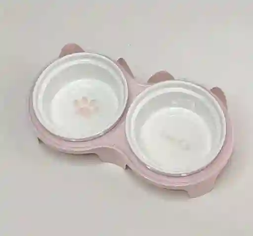 Plato Doble Con Base Alta Para Mascota Pequeña Rosa