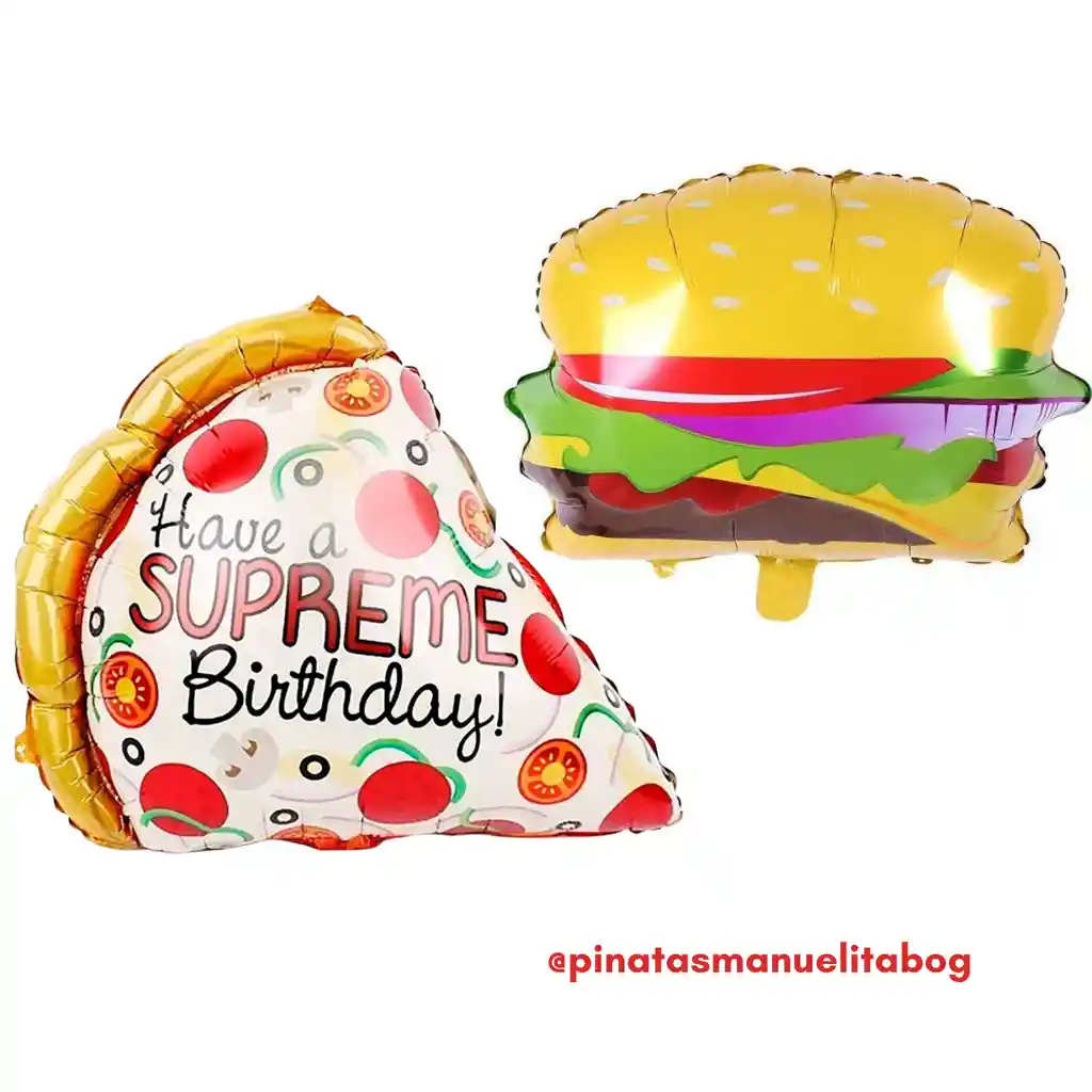 Kit Globos Metalizados Pizza - Hamburguesa X 2 Und Sin Inflar