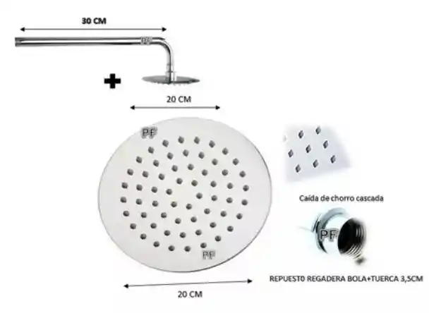 Ducha Regadera Redonda De 8" Incluye Tubo