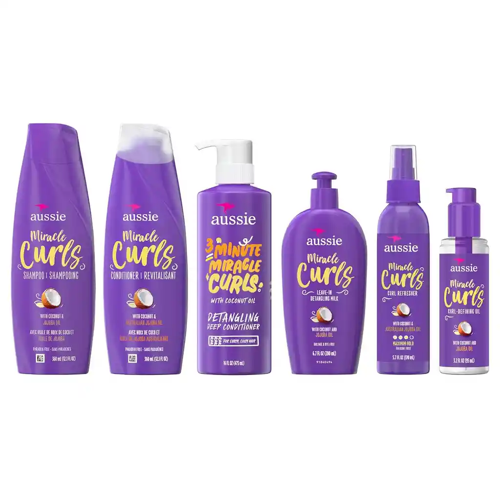 Kit Aussie Miracle Curls Collection: Shampoo, Conditioner Spray