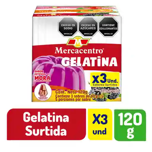 Gelatina Mercacentro X 3 Und (fresa, Naranja Y Mora)