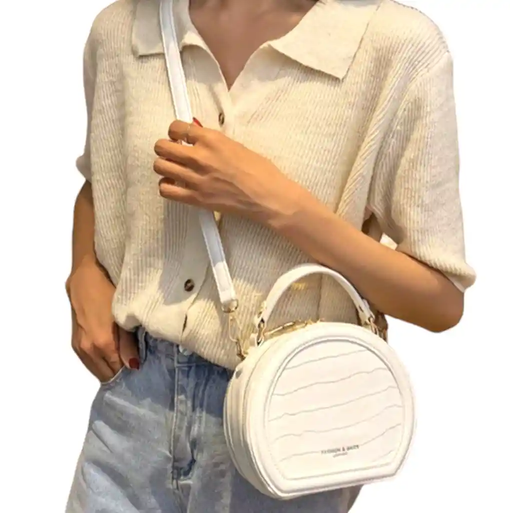 Bolso De Mano Diseño Circular Blanco