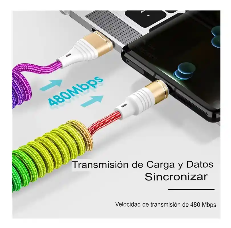 Cable Tipo C Retráctril De Colores 3a Carga Rapidade 1 Metro
