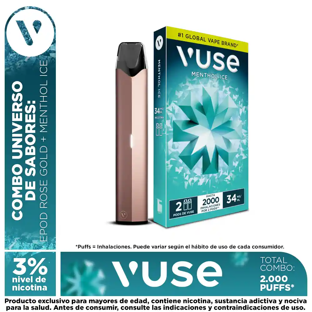 Combo Universo Vuse: 1 Pack Capsula 3% + Gratis Dispositivo Epod Rose Gold