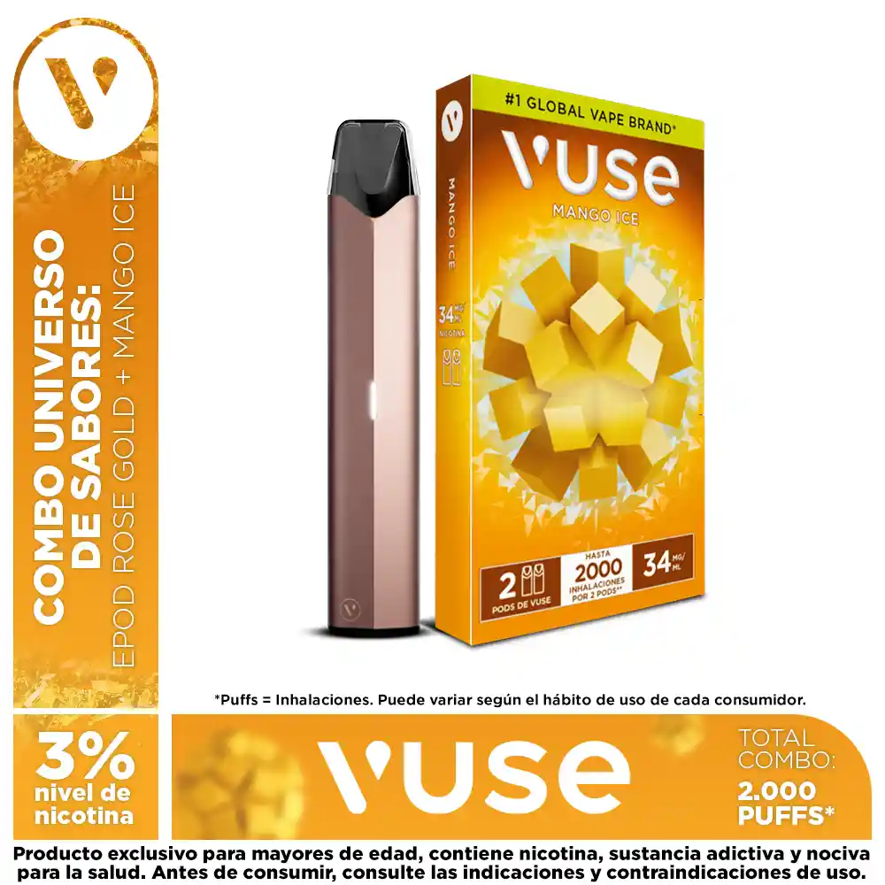 Combo Vuse: 1 Pack Capsula 3% + Gratis Dispositivo Epod Rose Gold