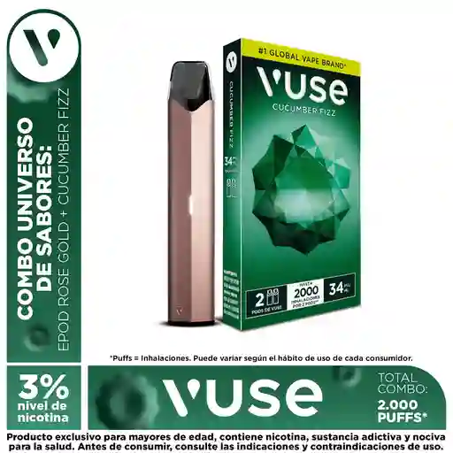 Combo Vuse: 1 Pack Capsula 3% + Gratis Dispositivo Epod Rose Gold