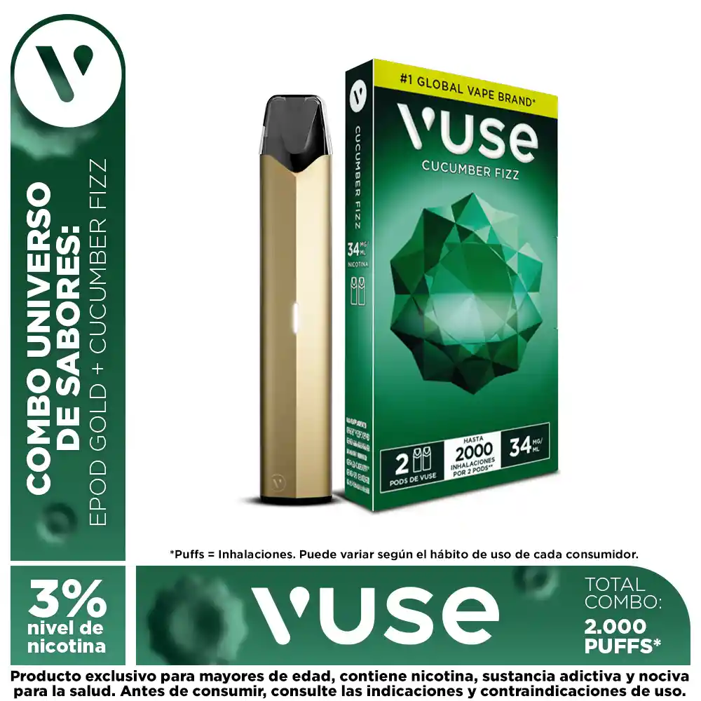 Combo Vuse: 1 Pack Capsula 3% + Gratis Dispositivo Epod Gold