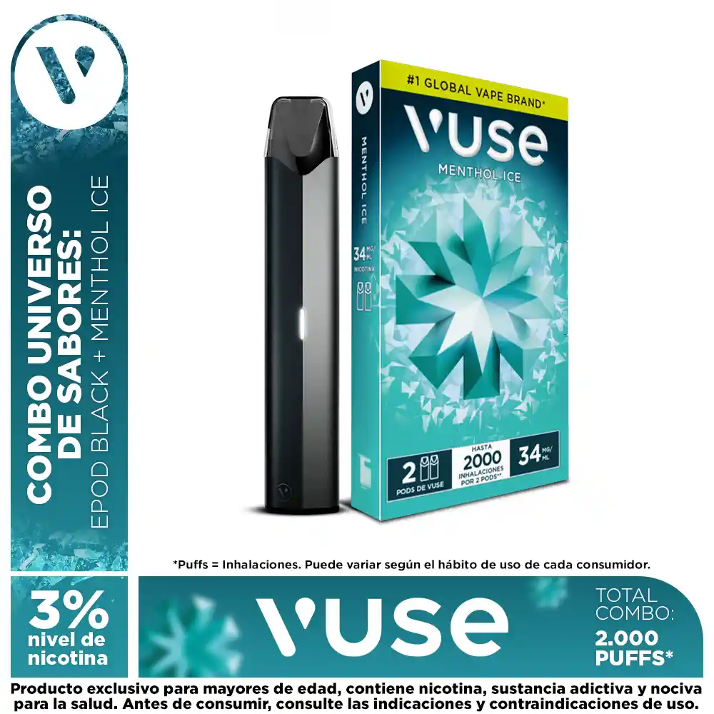 Combo Vuse: 1 Pack Capsula 3% + Gratis Dispositivo Epod Black