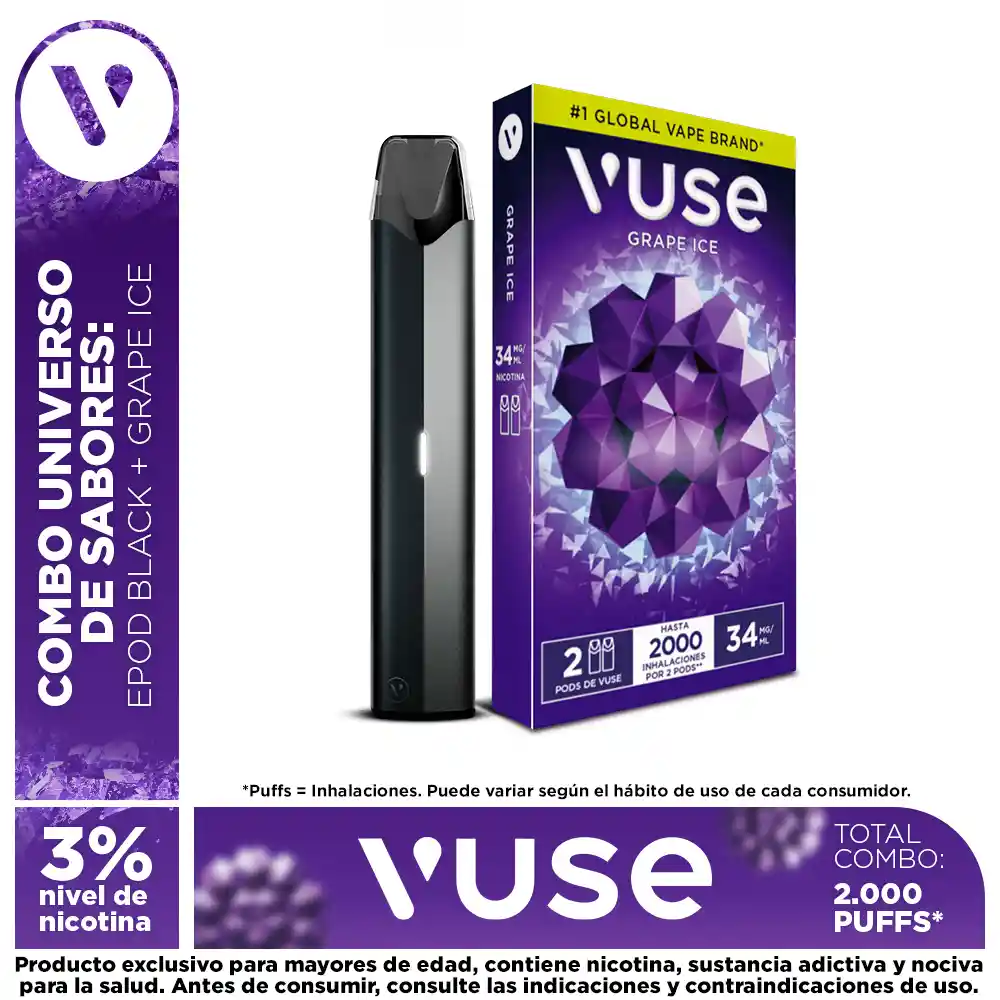 Combo Vuse: 1 Pack Capsula 3% + Gratis Dispositivo Epod Black