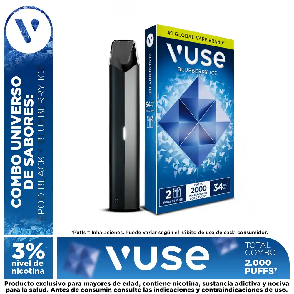 Combo Vuse: 1 Pack Capsula 3% + Gratis Dispositivo Epod Black