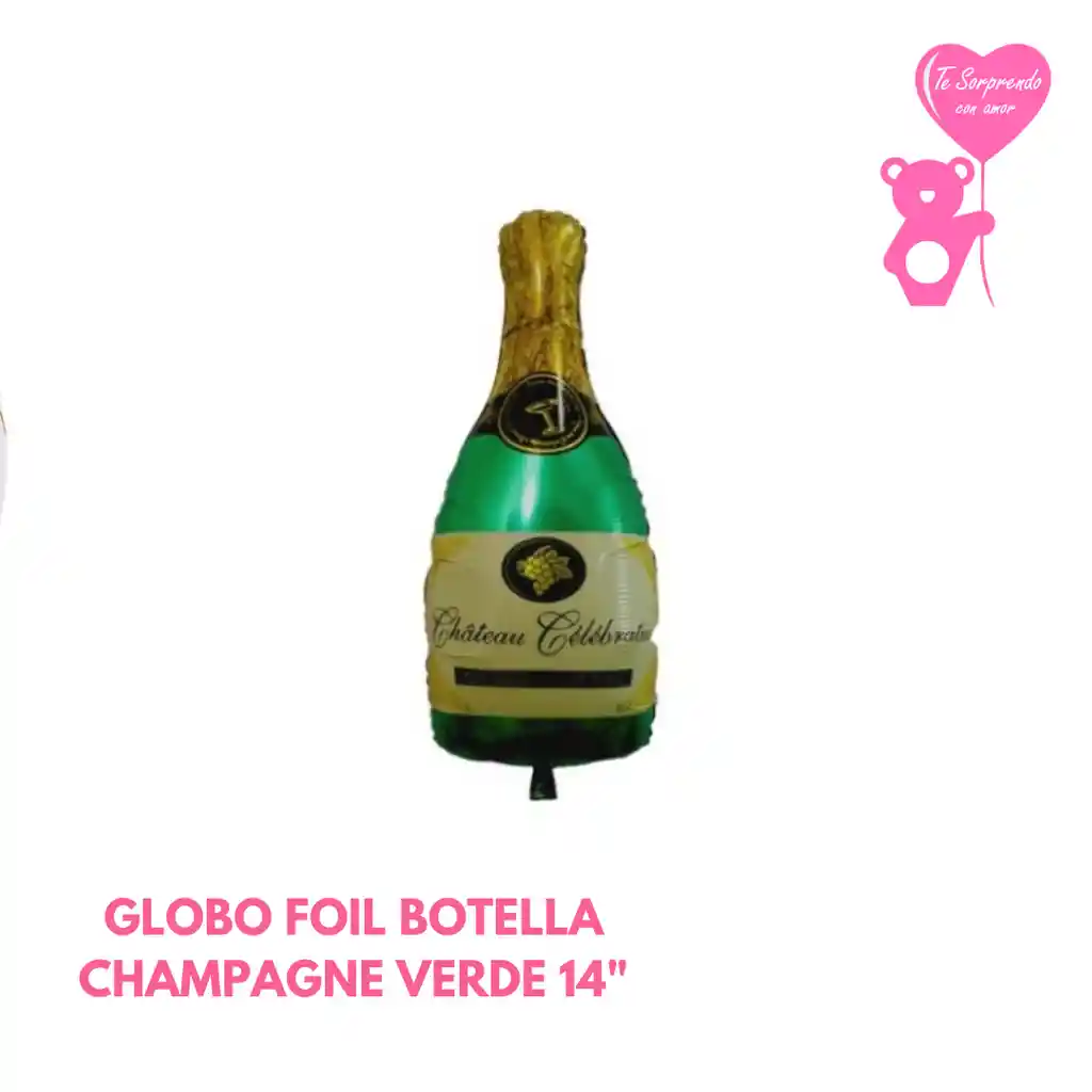 Globo Foil Botella Champagne Verde Pequeña 14"