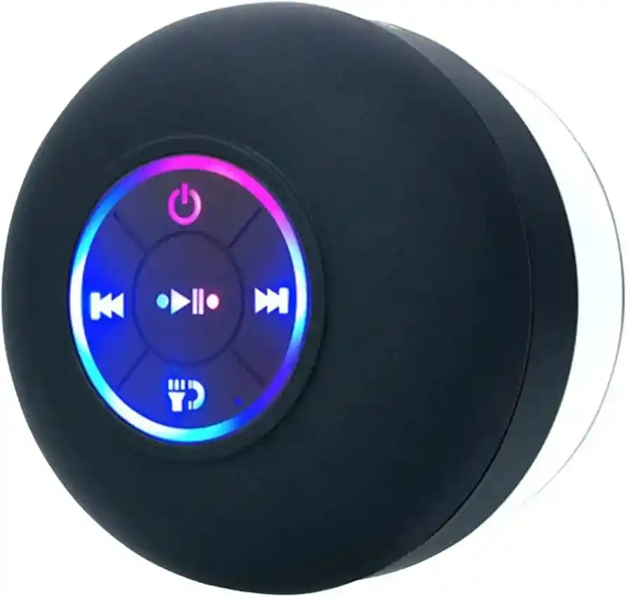 Mini Parlante De Ducha Bluetooth Luz Led 7 Colores, Manos Libres Con Micrófono Integrado, Ventosa, Bluetooth 5.0 Bts07 Impermeable (negro)