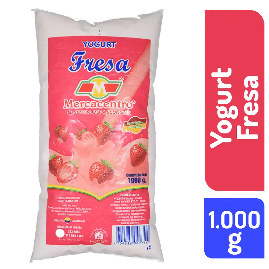 Yogurt Mercacentro Bolsa Fresa 1000 G