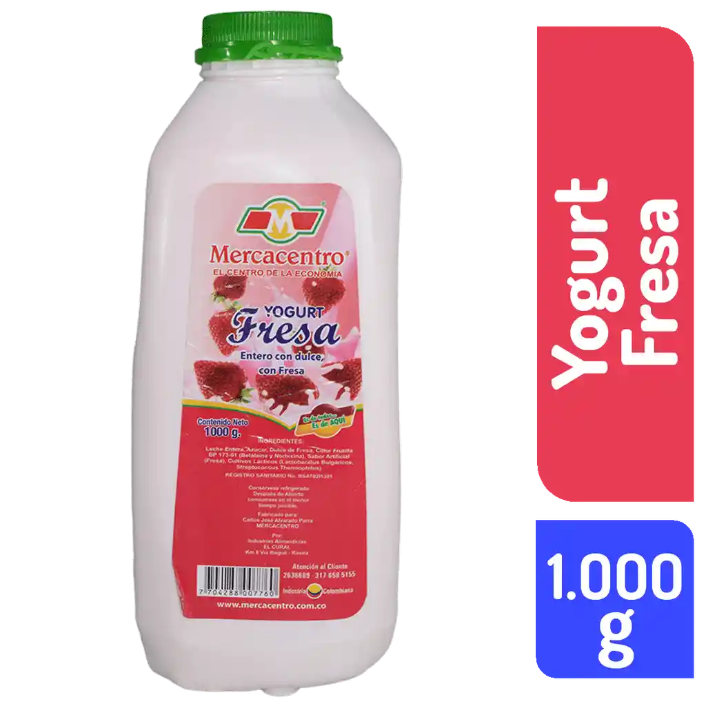 Yogurt Mercacentro Tarro Fresa 1000 G