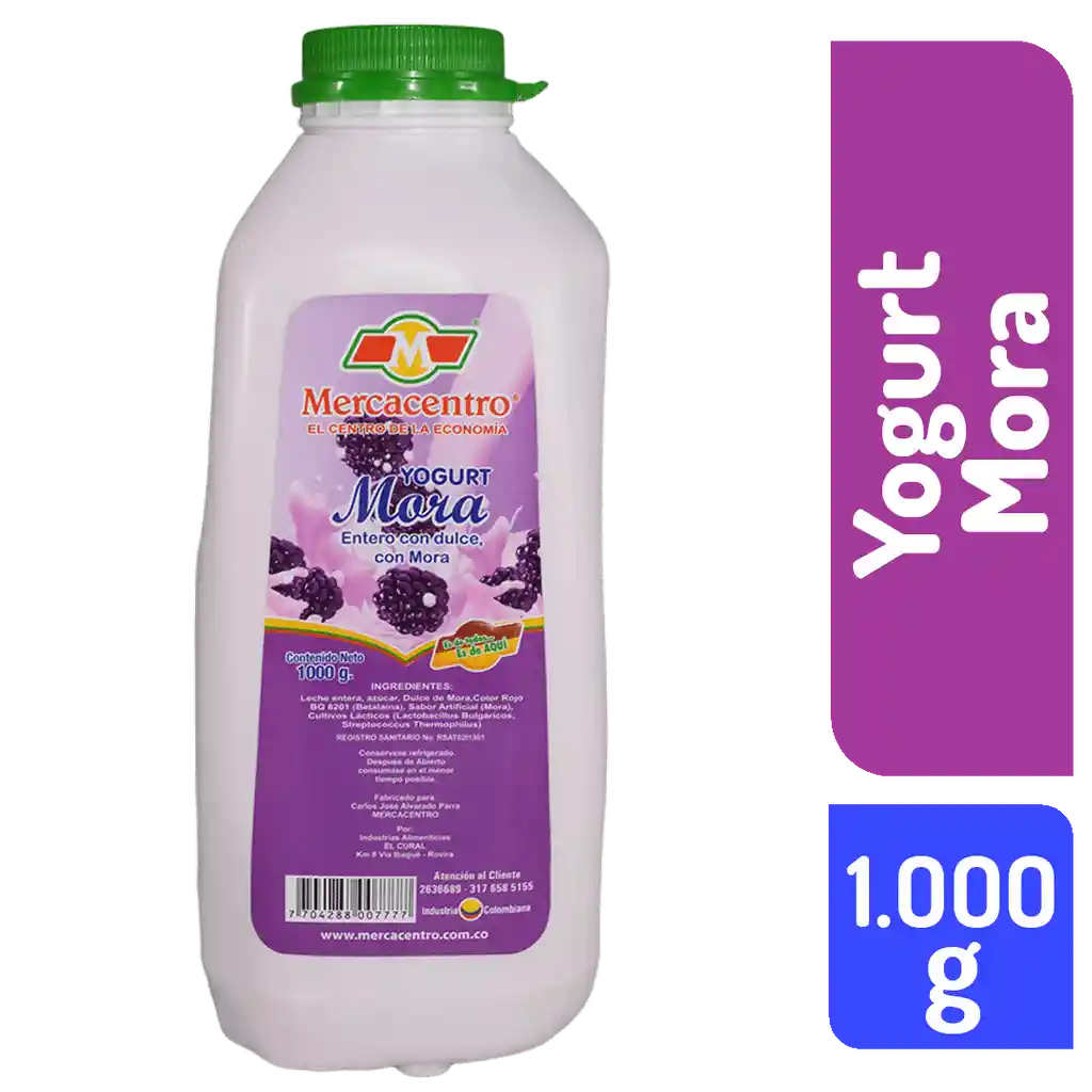 Yogurt Mercacentro Tarro Mora 1000 G