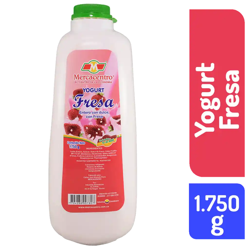 Yogurt Mercacentro Tarro Fresa 1750 G