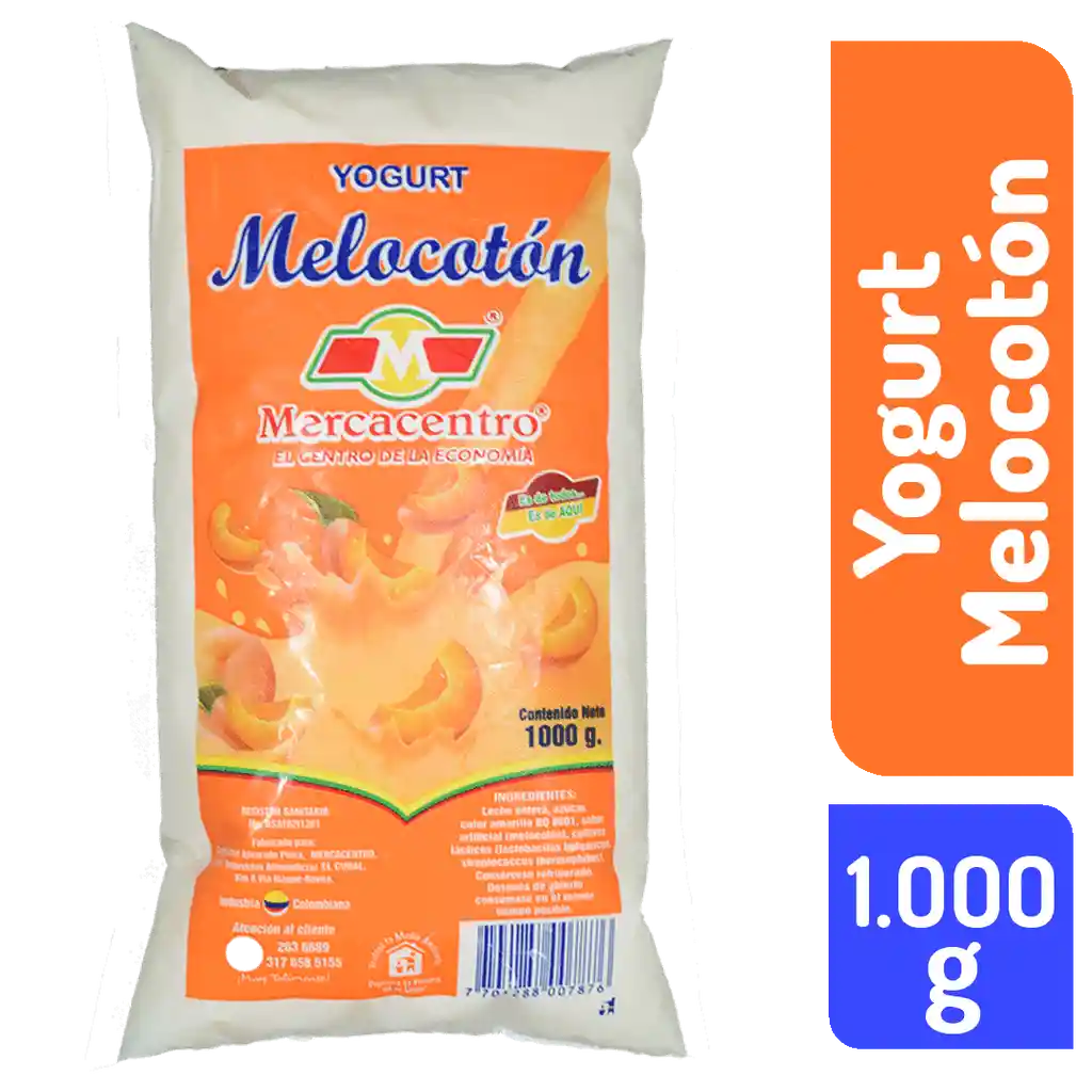 Yogurt Mercacentro Bolsa Melocotón 1000 G