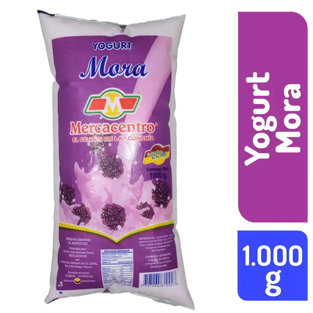 Yogurt Mercacentro Bolsa Mora 1000 G