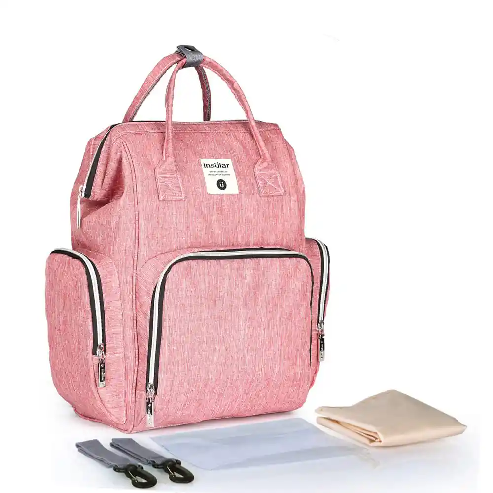 Pañalera Bolso Morral Insular Cambiador Bebe Rosa