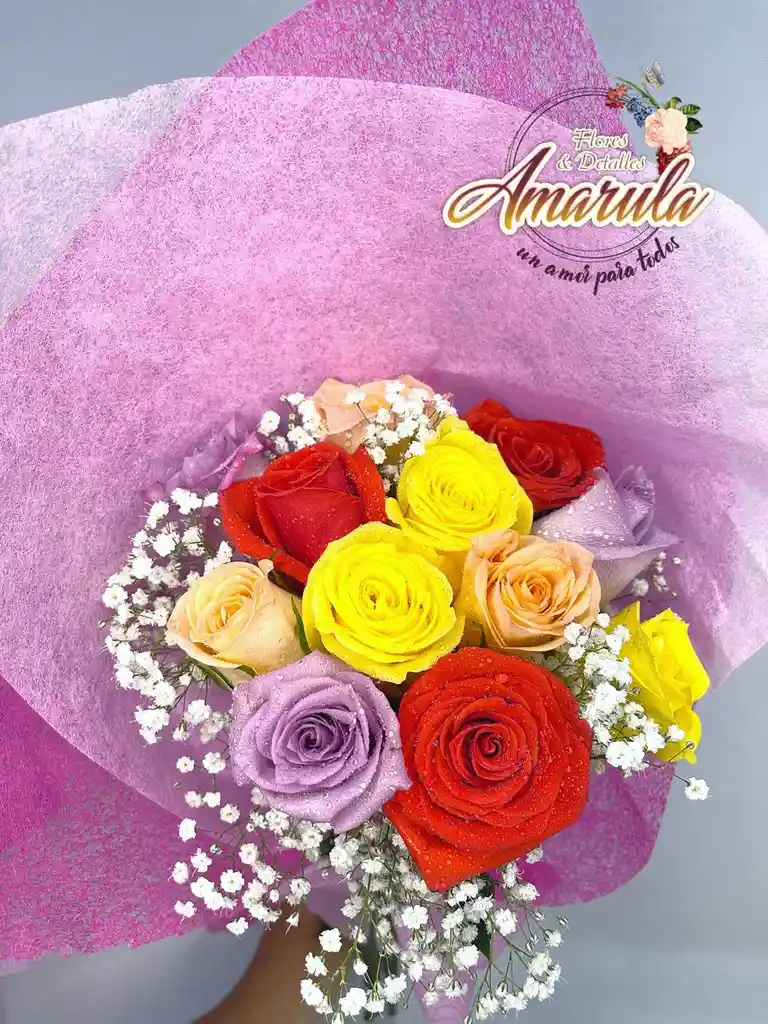 Bouquet De 12 Rosas Variadas Empacado