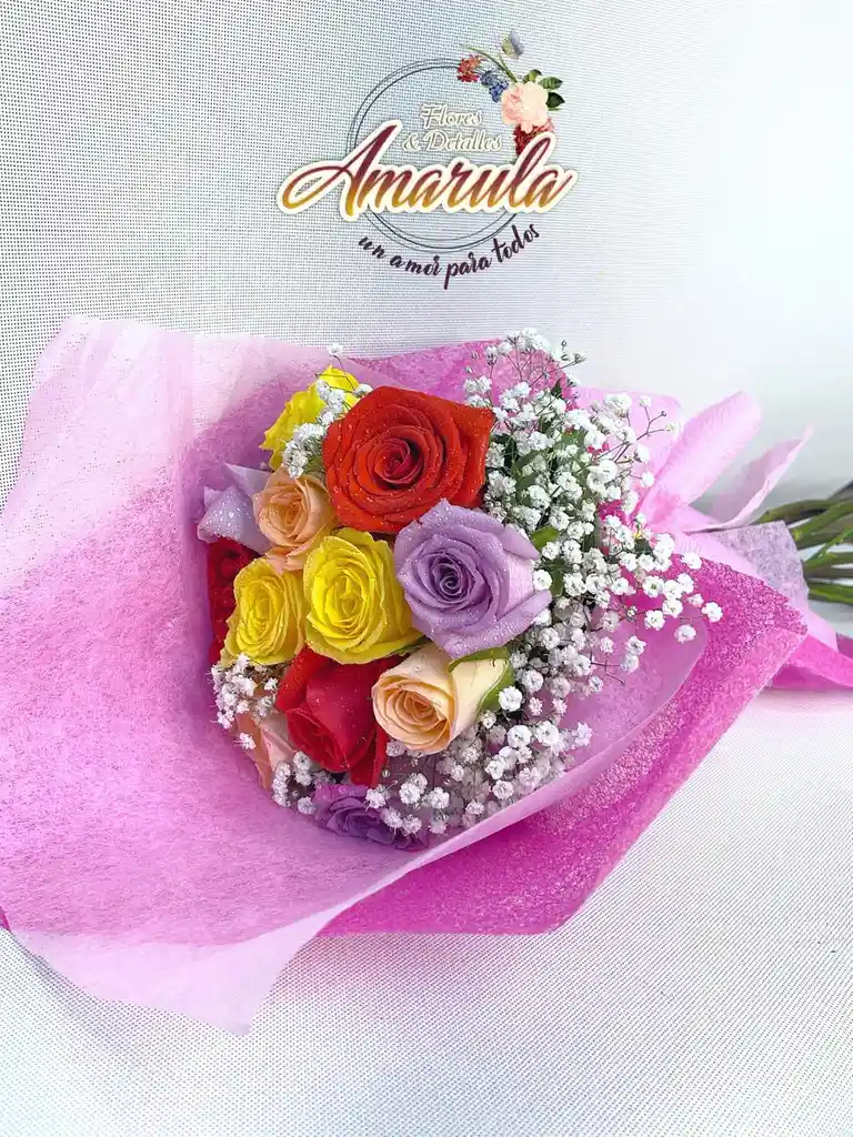 Bouquet De 12 Rosas Variadas Empacado