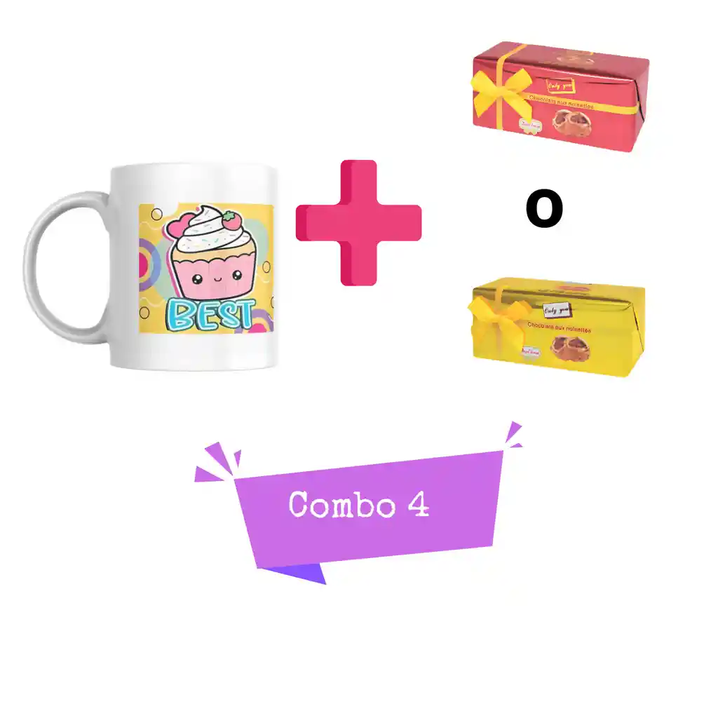 Combo 4 Amor Y Amistad Mug + Chocolates Marca Adro X 2 Unidades.