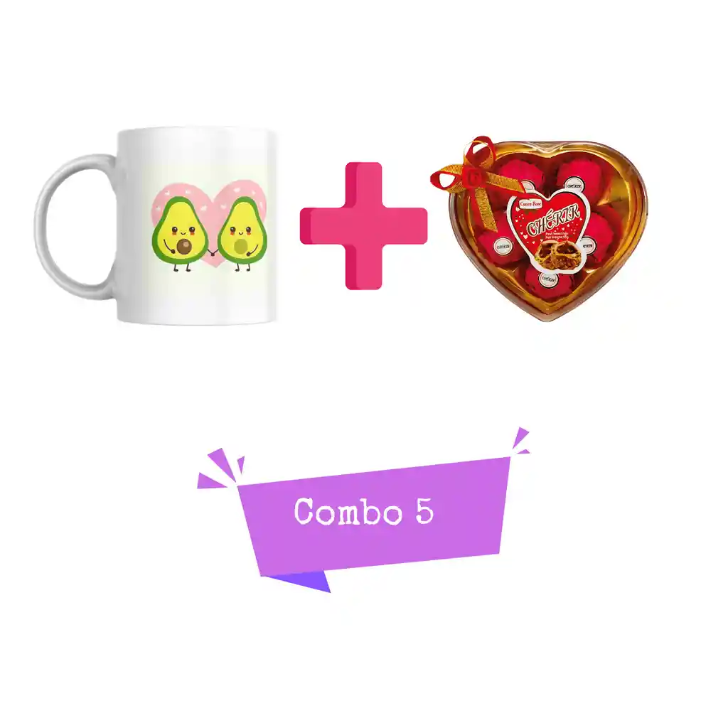 Combo 5 Amor Y Amistad Mug + Chocolates Marca Adro X 5 Unidades.