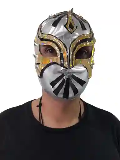 Mascara De Lucha Libre Mexicana Plateada Con Dorado